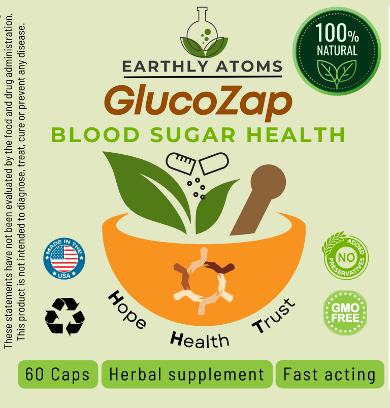 GlucoZap by Earthly Atoms – 100% Natural Blood Sugar Support Supplement – 18 Herbal Ingredients, Glucose Balance – 60 Capsules